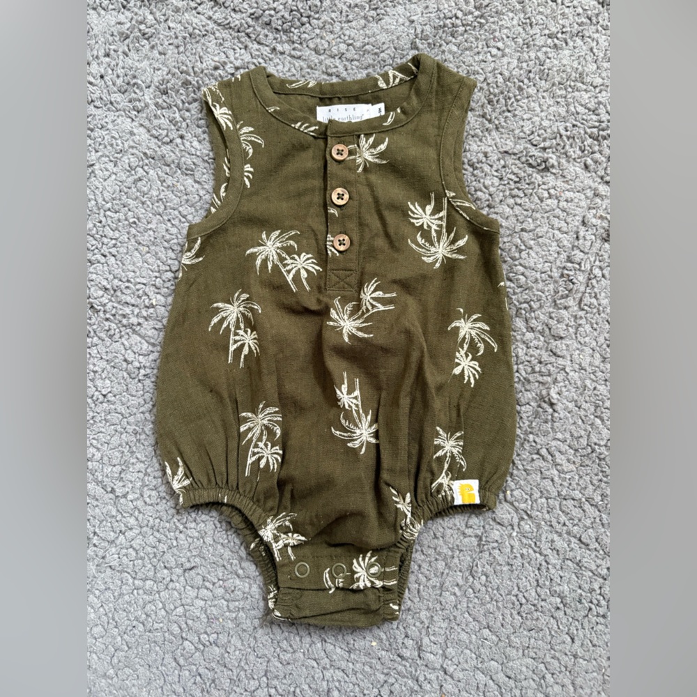 Rise Little Earthling Green and White Palm Print Bodysuit